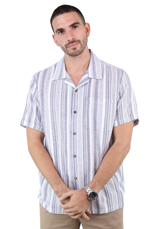 Camisa Manga Corta Textrua Estampada Color Gris De Algodón Para Hombre